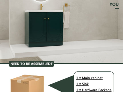 Contemporary Freestanding Bathroom Vanity With Resin Sink & Soft-Close Cabinet Doors