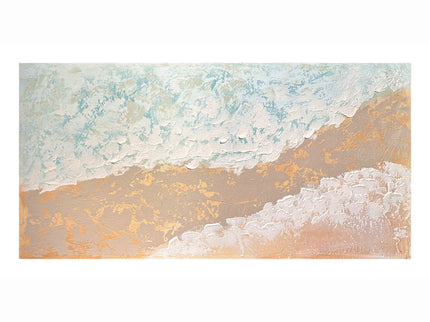 Neutral Beach Landscape Canvas Wall Art, Hand Painted Thick Textured Painting, Decor For Living Room - Beige / Blue