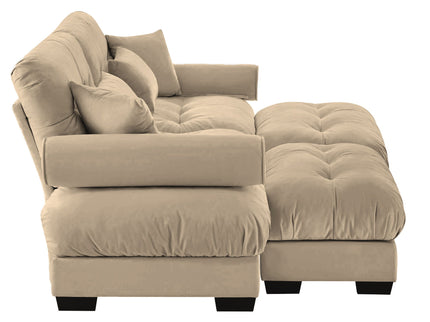 Modern Sectional Sofa With Ottoman, Round Bolster Armrests, Waist And Throw Pillows