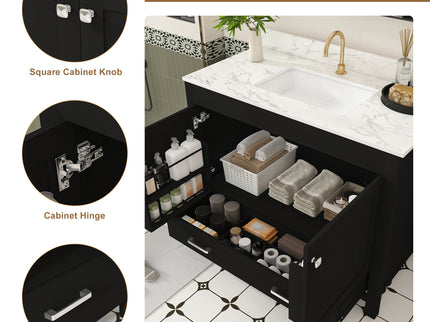 Bathroom Vanity Set, Cabinet With Doors & Drawers, Single Faucet Hole - Black