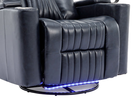 270° Power Swivel Recliner Home Theater Chair With Hidden Arm Storage, LED Light, Cup Holder, And Tray Table