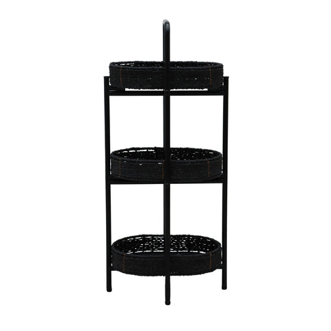 Modern 3 Tier Handwoven Side Table With Oval Organizer