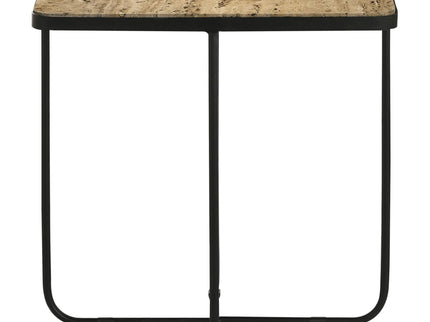 Travertine Accent Table Geometric Design - Brown