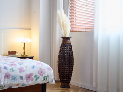 Hand Woven Bamboo Floor Vase, Decorative Accent For Living Room - Acacia Wood