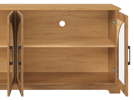 TV Stand With Semi Arched Glass Doors, Media Console With Adjustable Shelves For Living Room - Brown