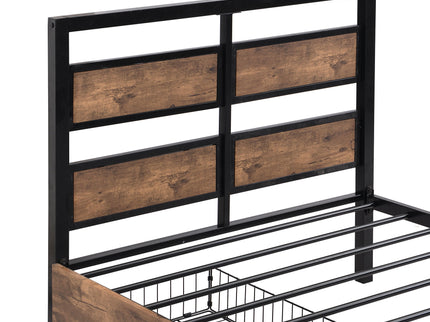 Twin Size Platform Bed With Headboard And Footboard, 2 Storage Drawers And Rotatable TV Stand - Black