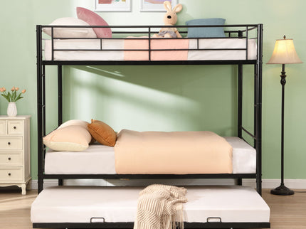 Full Over Full Modern Metal Bunk Bed With Trundle - Black