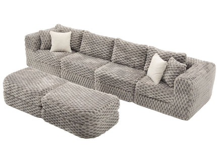 Modular Sectional Sofa, Boneless Couch With 2 Movable Ottomans