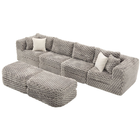 Modular Sectional Sofa, Boneless Couch With 2 Movable Ottomans