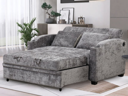 Pull Out Loveseat Sofa With Adjsutable Backrest, 2 Pillows, Cup Holders, USB Ports For Living Room