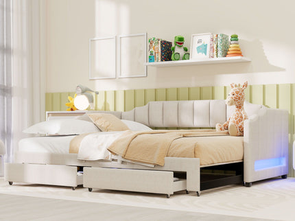 Extendable Daybed With LED Light And 2 Storage Drawers