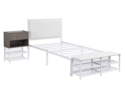 Platform Bed With 2 Tier Storage Shelves, Storage Cabinet