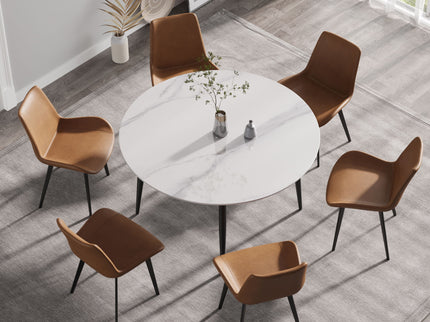Modern Man-Made Stone Round Metal Dining Table-Position For 6 People