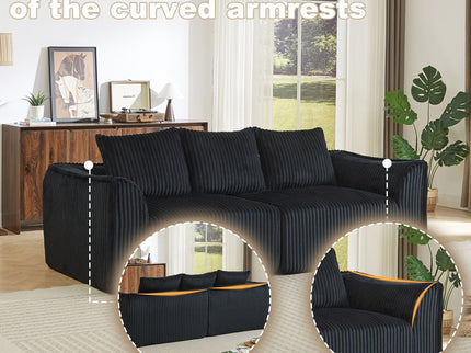 Minimalist 3 Seater Sofa With Curved Lines And Gently Sloped Backrest
