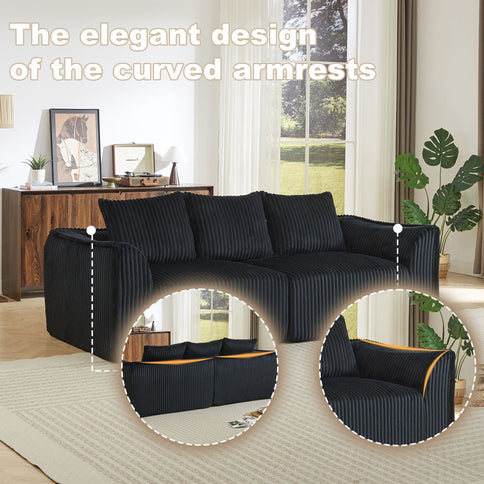 Minimalist 3 Seater Sofa With Curved Lines And Gently Sloped Backrest