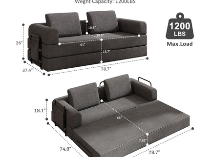 Convertible Sleeper Sofa Bed With Cylindrical Pillow, Fixed Shape Frame