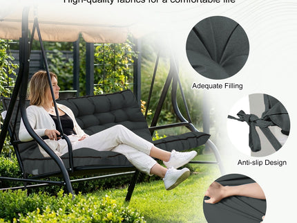 3 Seater Outdoor Porch Swing Cushion With Backrest, Waterproof