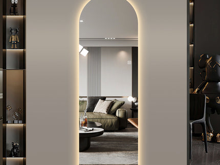 LED Full Length Wall Mirror With Symmetrical Arch Design, 3 Color Dimmable Lighting - Silver