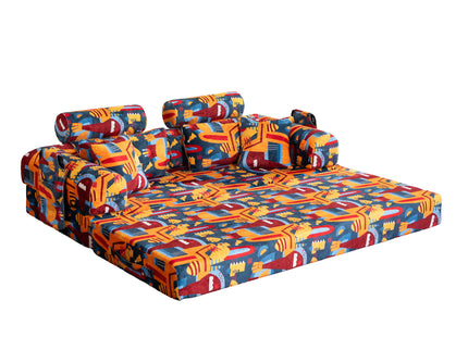 Convertible Sleeper Sofa Bed, Foldable Multi Functional Couch For Living Room - Navy / Red