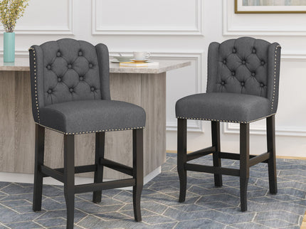 Vienna - Fabric Tufted Counter Stool With Nailhead Accents (Set of 2)