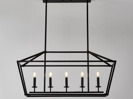 5 Light Farmhouse Kitchen Island Lighting, 5 Light Industrial Linear Chandelier For Dining Room Metal Hanging Pendant Light Fixture For Bedroom Living Room Hallway Conference Room - Matte Black