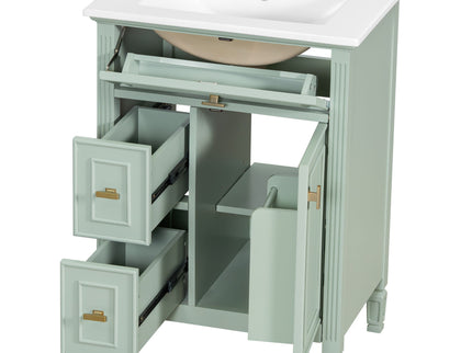 Modern Bathroom Vanity With Sink, Flip Drawer, 2 Drawers, Adjustable Shelf