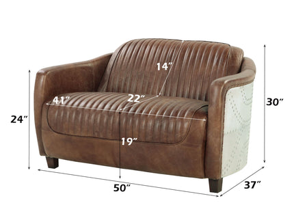 Brancaster - Grain Leather Loveseat - Brown