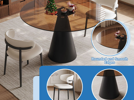 Round Dining Table - Black / Brown - Glass
