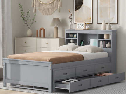 Platform Bed With Storage Headboard, USB, Trundle And 3 Drawers