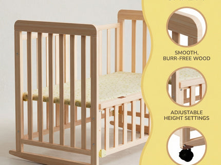 Portable Bedside Bassinet With 3 Heights, Mini Crib For Newborns - Natural Wood