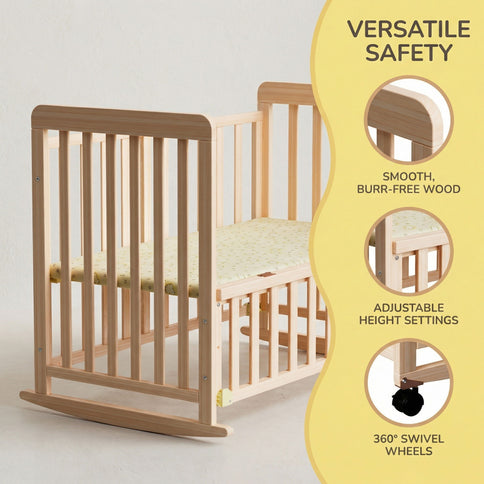 Portable Bedside Bassinet With 3 Heights, Mini Crib For Newborns - Natural Wood