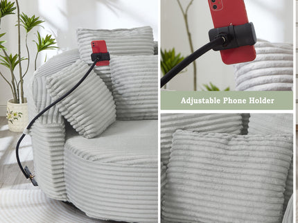 Swivel Accent Barrel Chair With Adjustable Phone Holder, 5 Pillows For Living Room