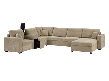 Modular 5 Seat U-Shape Sectional Sofa With Chaise Lounge, Built In Cup Holders And Storage Drawer