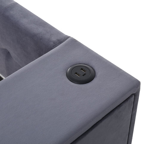 Upholstered Bed With Storage And Twin Trundle, USB Charging Ports