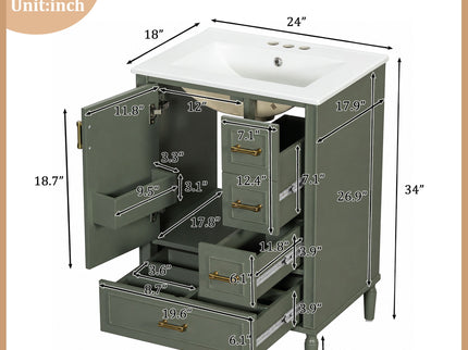Modern Bathroom Vanity With Sink, Soft Close Doors, 3 Drawers