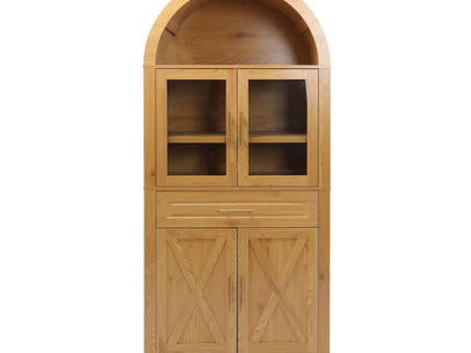 Arched Kitchen Pantry Cabinet With Adjustable Shelves And Barn Door Design