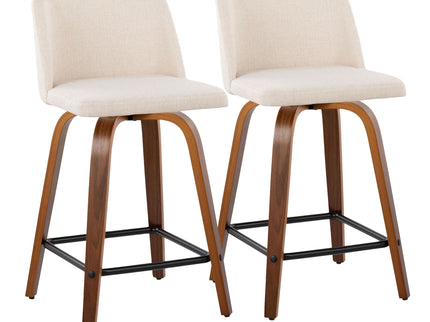 Toriano - Mid Century Modern Fixed Height Counter Stool With Swivel & Square Footrest (Set of 2)