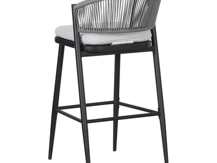 Outdoor Bar Height Metal Frame Counter Stools With Scallop Shaped Backrest & Water Resistant Cushions