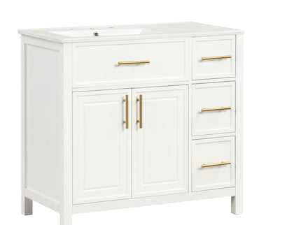 Modern Bathroom Vanity With Sink Top, 2 Doors And 3 Drawers