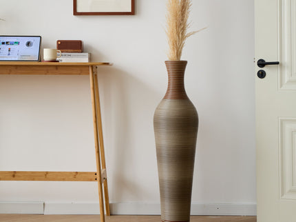 Tall Vase - Brown Decorative Floor Vase, Classic Neat Floor Vase Tall Freestanding Flower Holder, Artificial Rattan Vase, Floor Vase, Flower Holder For Home Decor - Gray