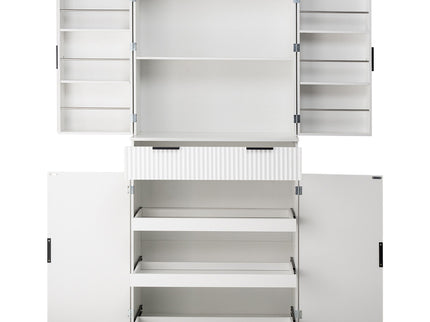 Fluted Kitchen Pantry Cabinet With 3 Keyboard Drawers & 6 Adjustable Door Shelves