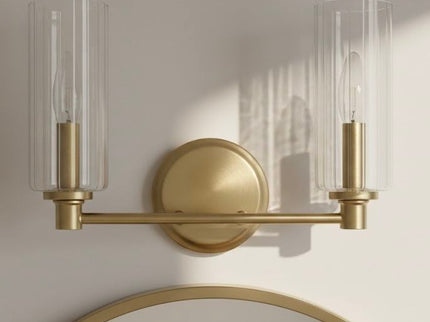 Regal - Double Light Vanity With Clear Ribbed Satin - Antique Brass / Clear