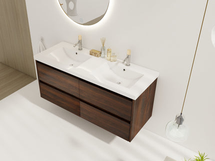 Modern Floating Bathroom Vanity With Dual Resin Sink, Soft Close Drawers