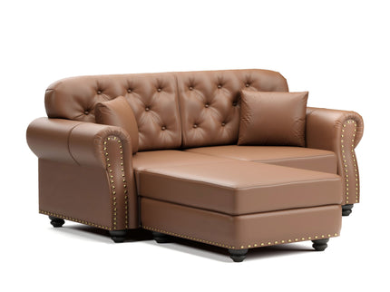 Upholstered Sofa With Nailhead Trim, Rolled Armrests With Ottoman