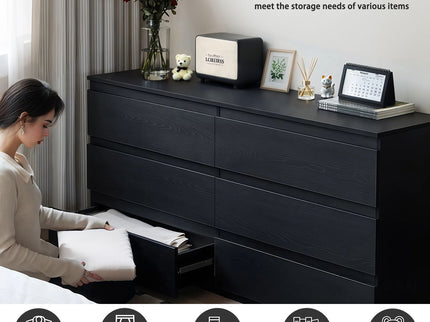 6 Drawer Dresser With Spacious Countertop And Concealed Handles