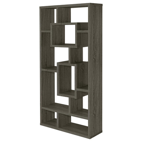 10 Shelf Open Back Bookcase With Interlocking Shelves - Gray