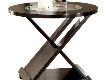 Coffee Table With Cross Design Base, Beveled Glass Top - Espresso