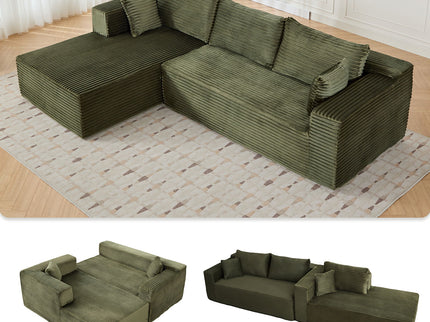 Compression Sectional Couch With Comfy Chaise, Boneless L Shape Sofa With Deep Seat