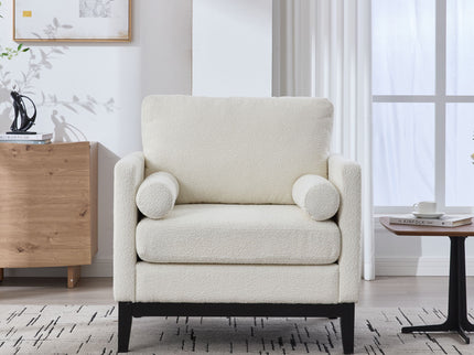 Wide Modern Farmhouse Performance Accent Chair With Legs, Wood Base