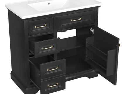 Modern Bathroom Vanity With Sink Top, 4 Drawers And 1 Soft-Close Door